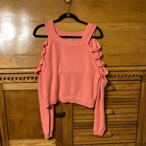 FOREVER 21 Peach Cropped Sweater Ladder Cut Cold Shoulder